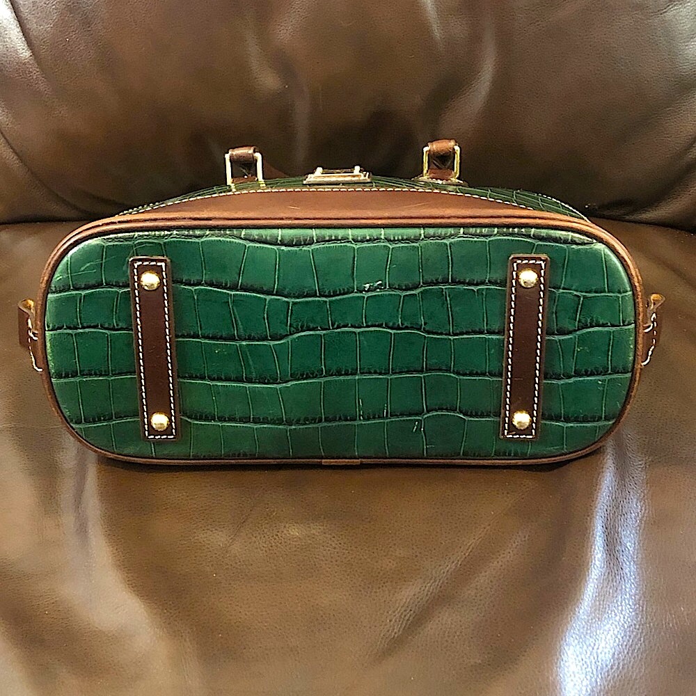 DOONEY & BOURKE Turquoise Croc Embossed & Brown Leather Handles Dome Hand Bag - Picture 9 of 17